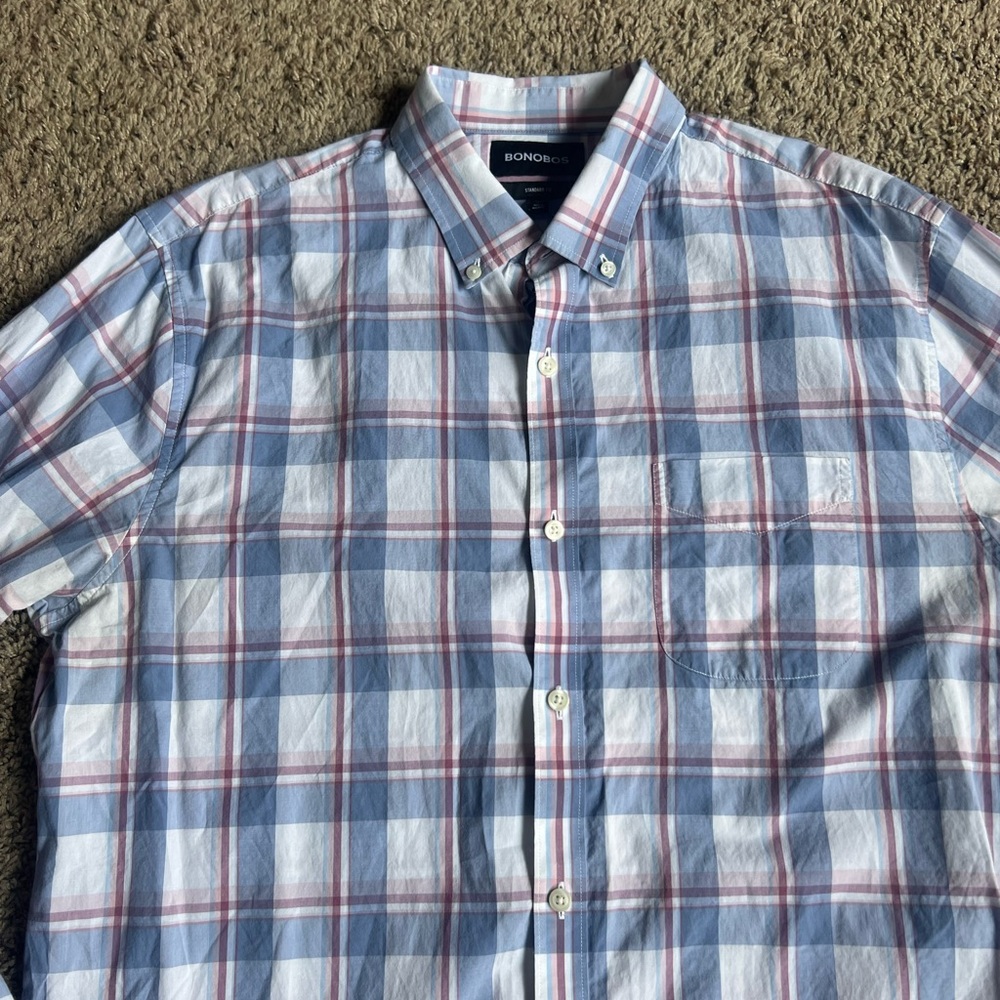 Bonobos Button Down Shirt Standard Fit Plaid Large Long Pink Blue